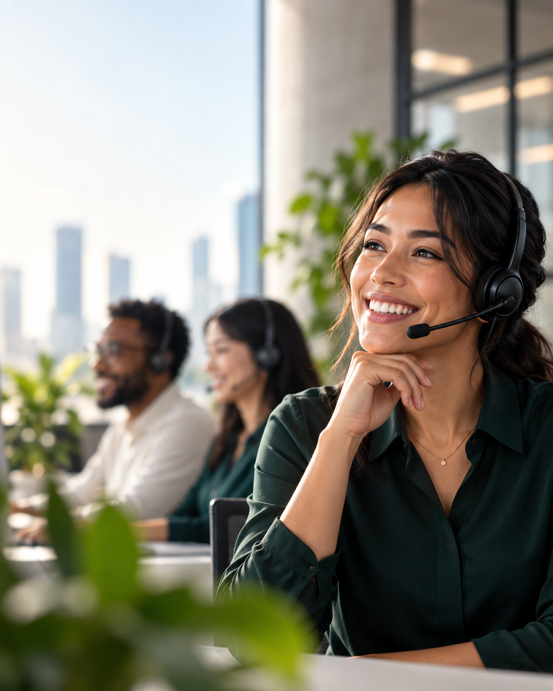 Customer-support specialists working together in a modern operations centre